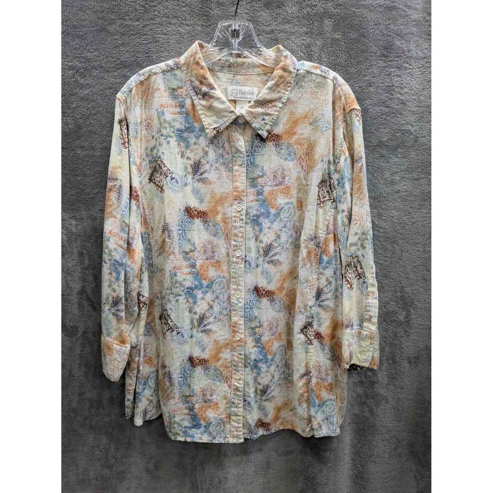 CJ Banks Earthy Tones Button Down Shirt